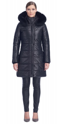 Milly Black Leather Puffy Coat